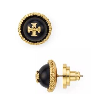 Tory Burch Rope Logo Stud Earrings in Black Resin with Bag [AUTHENTIC NEW]